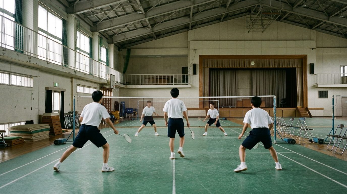 体育館で練習する中高生